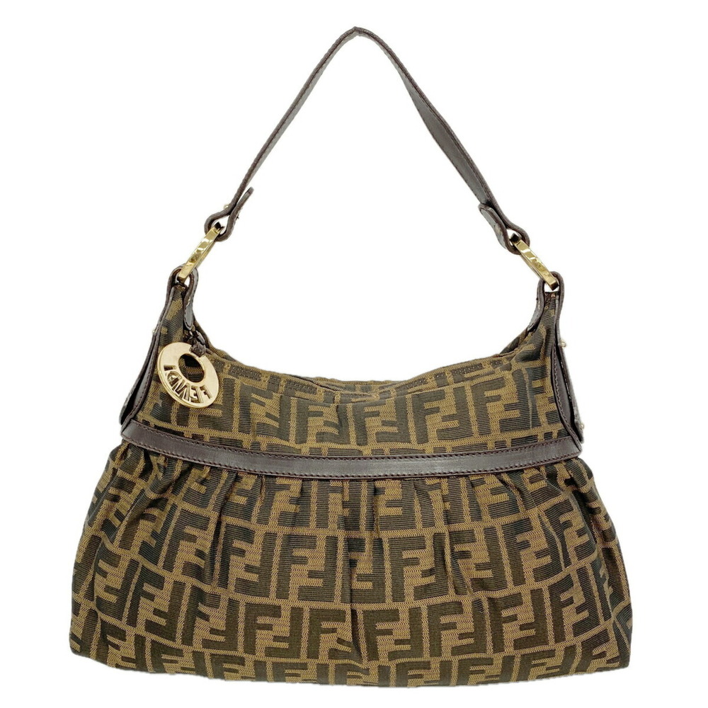 Fendi Zucca Nylon Canvas Shoulder Bag, Brown Champagne, Women's, OP022033
